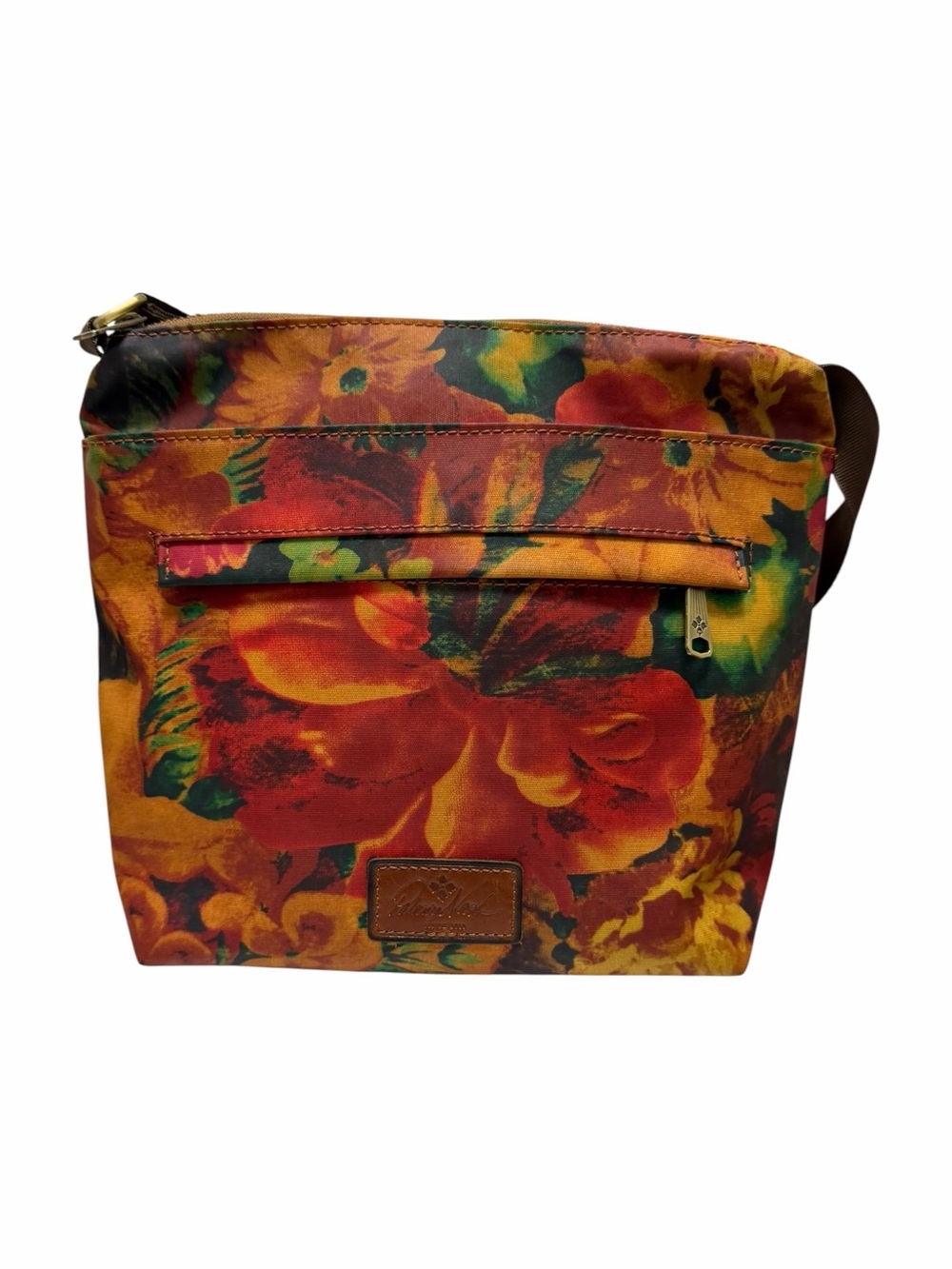Patricia Nash Orange/Multi Floral Coated Canvas Crossbody